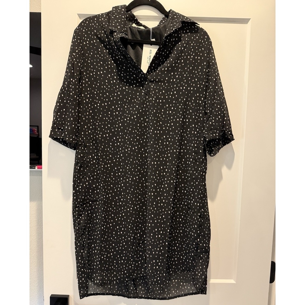 sm wardrobe Black/White Polka Dot Shirt Dress XL Short Sleeve Collared Lined